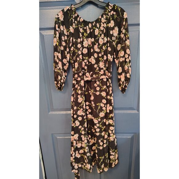 LC Lauren Conrad Women's Small Black Floral Smocked Midi Dress - Picture 3 of 7